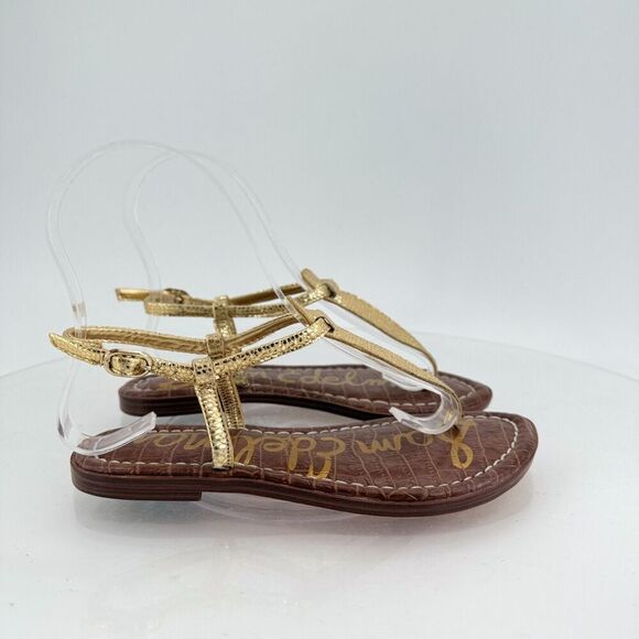 Sam Edelman Girls Gigi Thong Sandal Size 1 Gold Faux Leather Flat - Picture 3 of 12